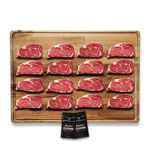 ✨Black Angus Boneless Ribeye Steaks, 16‑Pack 9oz Steaks, 9 Lbs Total Premium Beef